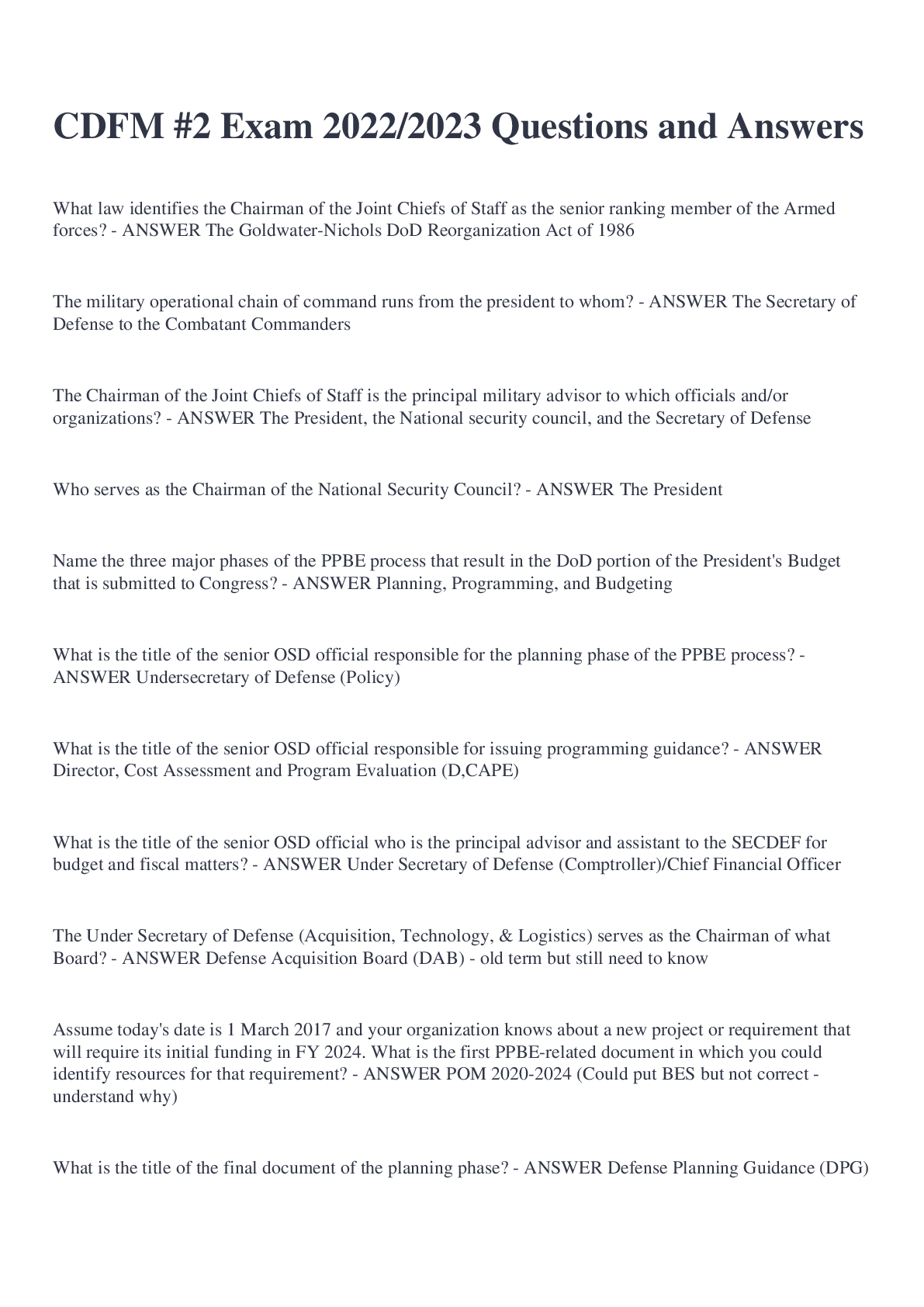 Preview image for CDFM #2 Exam 2022/2023 Questions and Answers